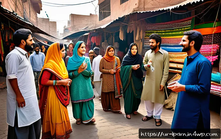 여행 중 소통 능력 개발 - A detailed illustration of a diverse group of travelers engaging in respectful cross-cultural commun...