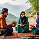 Home 15 여행 중의 다양한 경험과 배움의 기회 - A warm, inviting rural Pakistani family scene in the northern mountains, featuring a modest village ...