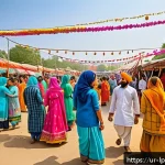 Home 20 여행을 통한 인식 개선 기회 - A vibrant scene at a traditional South Asian village festival during daytime, featuring diverse loca...