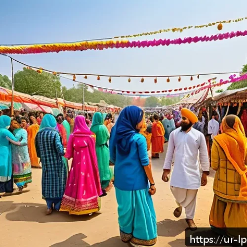 Home 14 여행을 통한 인식 개선 기회 - A vibrant scene at a traditional South Asian village festival during daytime, featuring diverse loca...