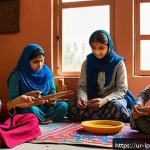 Home 22 가족과 함께하는 예술 교육 여행 - A vibrant creative workshop scene in a traditional Pakistani home setting, featuring children and ad...