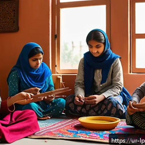 Home 16 가족과 함께하는 예술 교육 여행 - A vibrant creative workshop scene in a traditional Pakistani home setting, featuring children and ad...