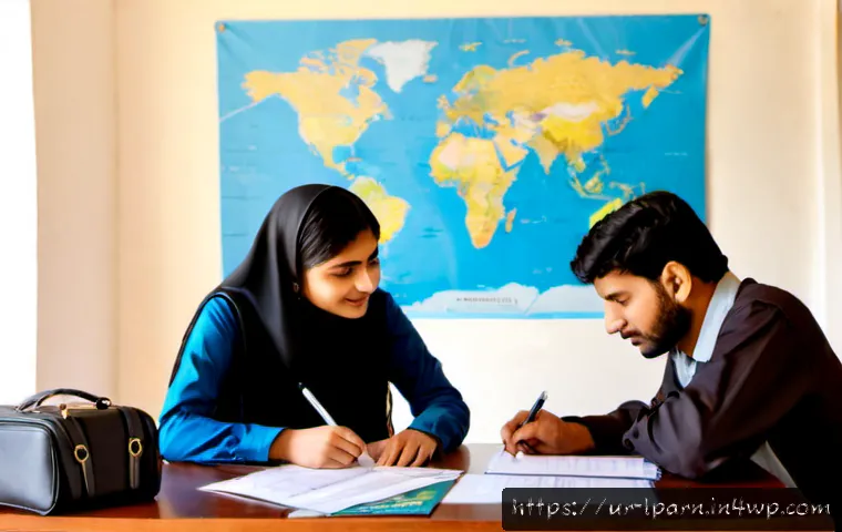 Home 16 여행을 통한 미래 설계 교육 - Photorealistic educational travel planning scene in Pakistan, a Pakistani university student and her...